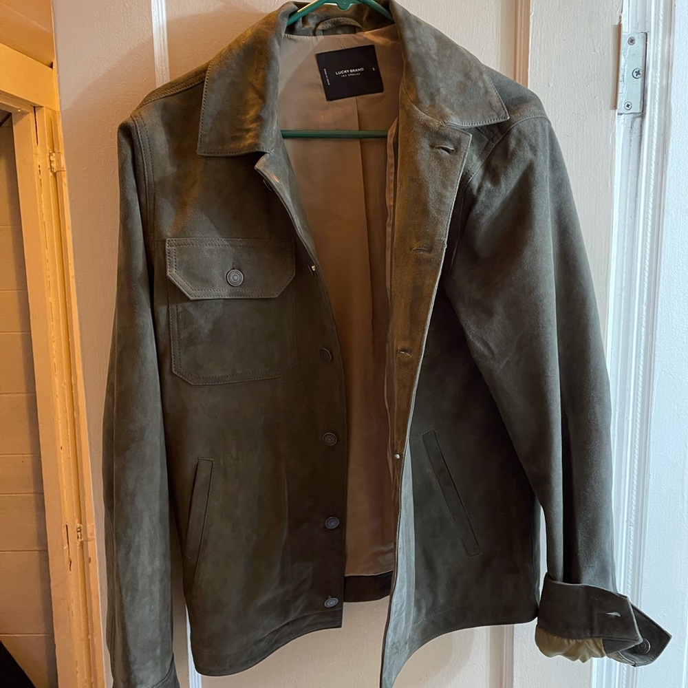 Dark olive suede jacket lucky brand